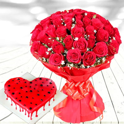 Red Roses With Heart Shape