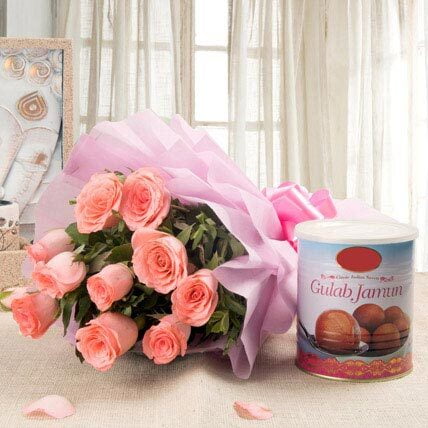 10 Pink Roses and 1 kg gulab Jamun 10 Pink Roses and 1 kg gulab Jamun