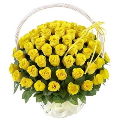Basket of yellow roses