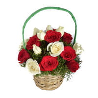 A Basket Of Red And White Roses