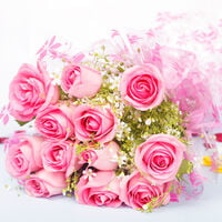 12 Pink Roses Bouquet