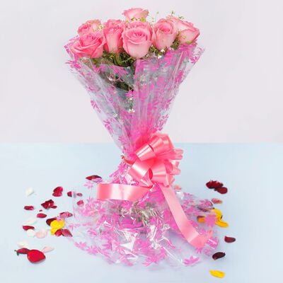 12 Pink Roses Bouquet