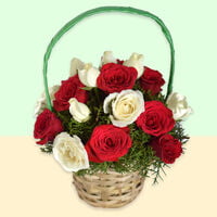 A Basket Of Red And White Roses