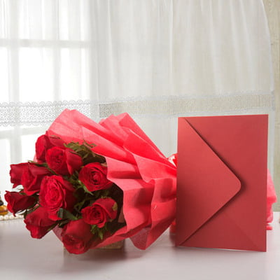 Red love with greeting card