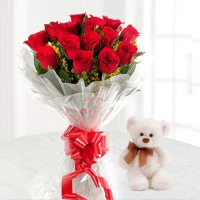 Teddy Bear with Red Roses