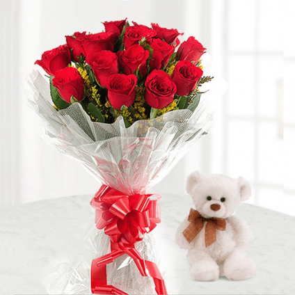 Teddy Bear with Red Roses