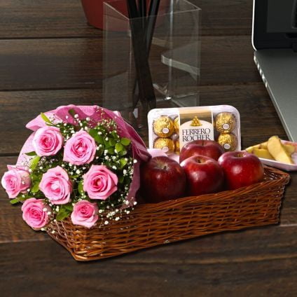 Apple With Pink Roses And Rocher