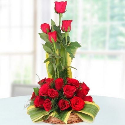 Red Roses in Basket Red Roses in Basket