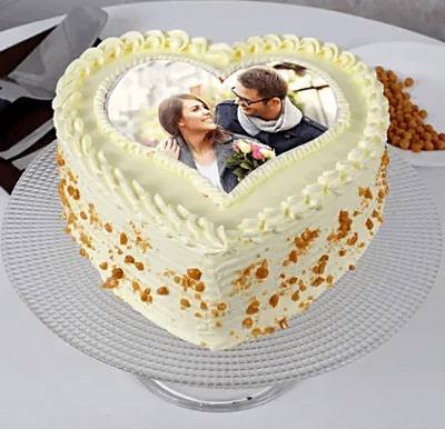 Heart Shaped Butterscotch Photo Cake