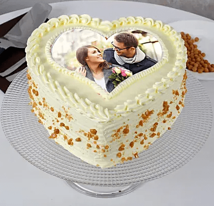 Heart Shaped Butterscotch Photo Cake