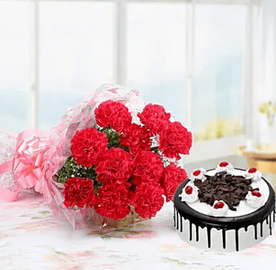 Black Forest Cake With Pink Carnations