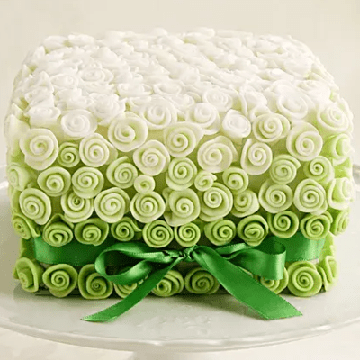 Green Bow & Roses Cake