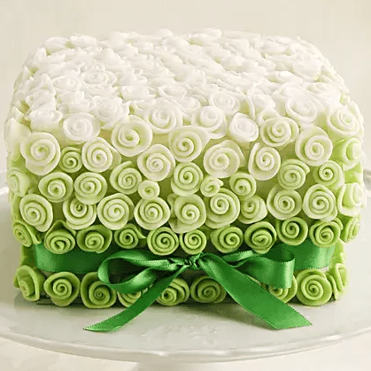 Green Bow & Roses Cake