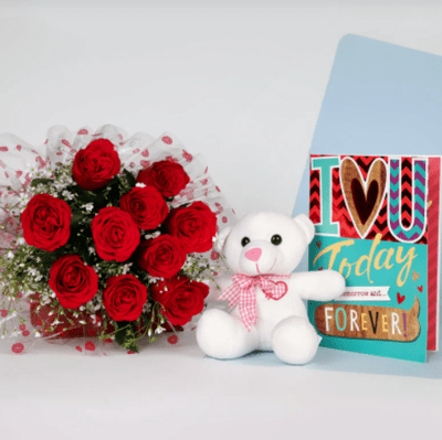 Teddy Rose Greetings Combo