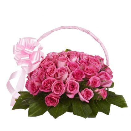 Basket of 30 pink roses