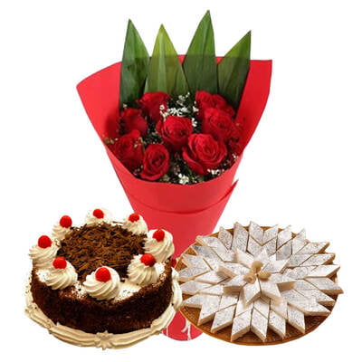 Flowers cake with kaju katli