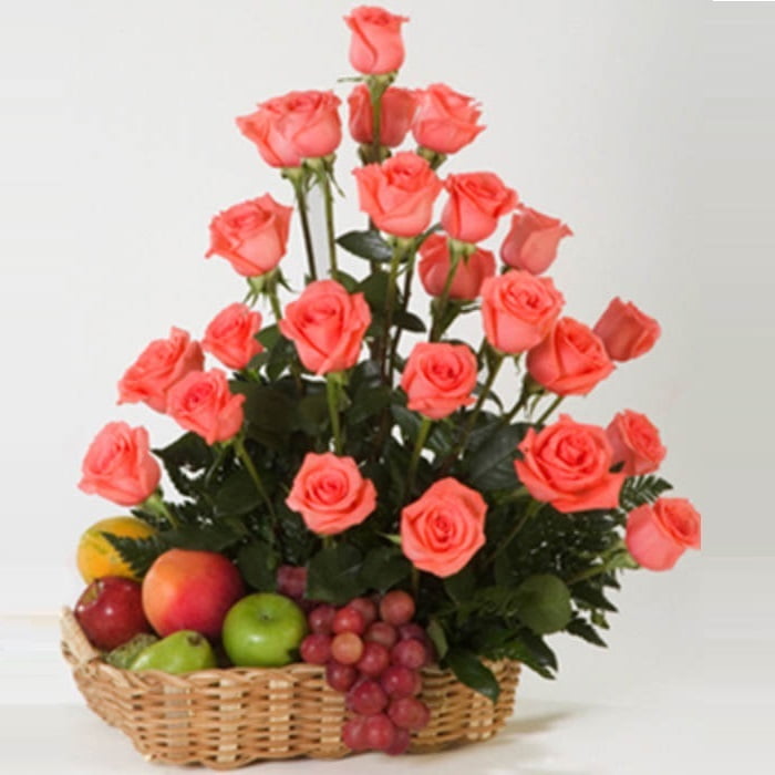 Pink Roses With Mixed Fruits