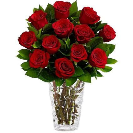 12 Red Roses with vase